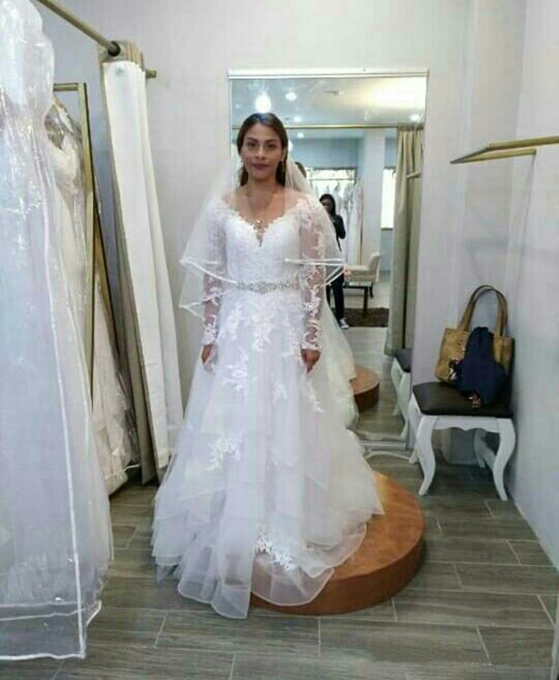 

Setwell Off Shoulder A-line Wedding Dresses Long Sleeves Sexy Backless Lace Appliques Floor Length Bridal Gowns With Beaded Belt, Customize
