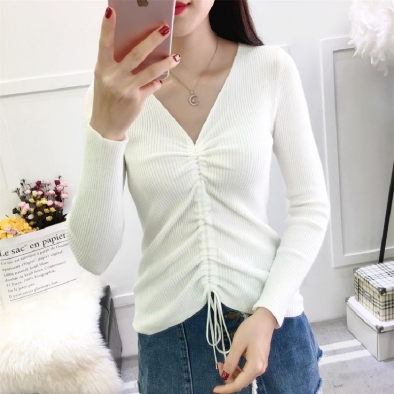 

Autumn 2019 Casual Women Black Knitted Sweaters Slim Korean Long Sleeve Elastic Pullovers Knitwear Shirt Tops Ladies Sweaters, Xq002430 apricot