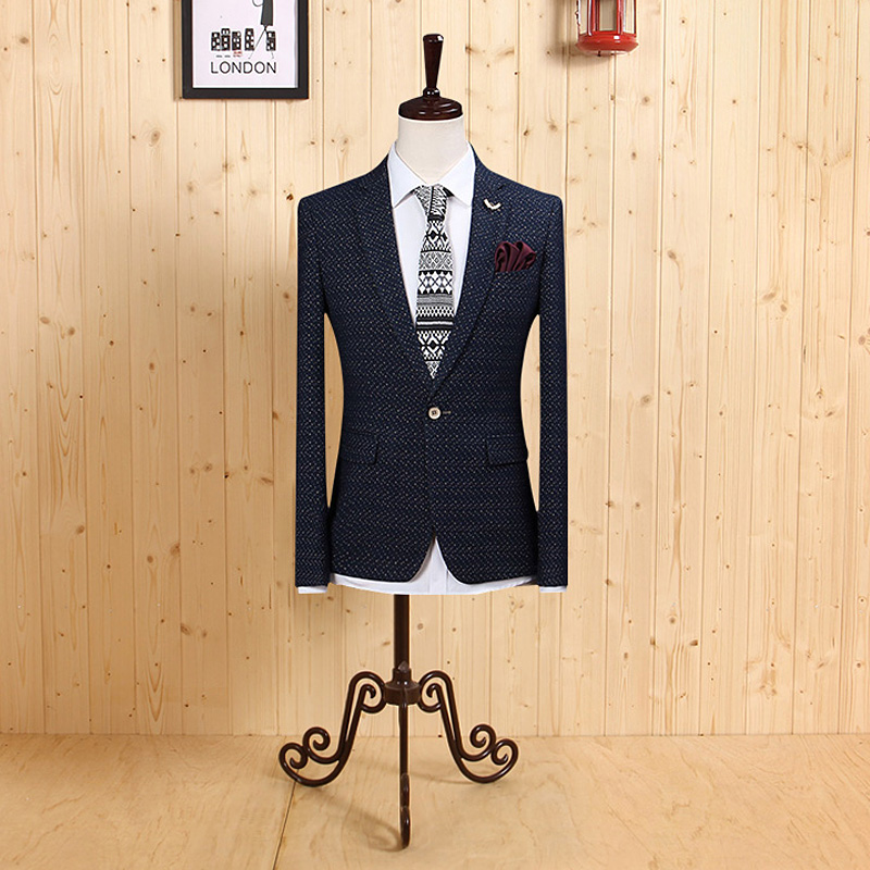 

Men Clothing 2020 High Quality Men Slim Casual Blazers & Suit Suitable Single Breasted Deep Blue Wedding Groom Business Man Wear, As the picture