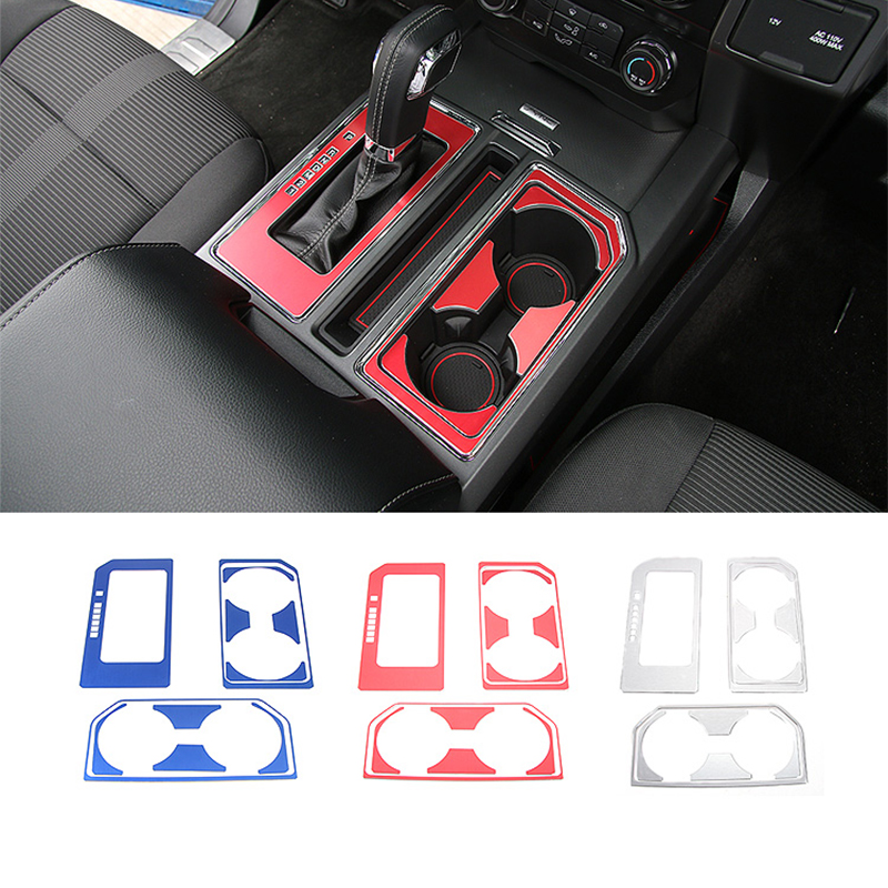 

Gear Shift Box & Cup Holder Panel Cover Trim Aluminum Alloy For Ford F150 Auto Interior Accessories
