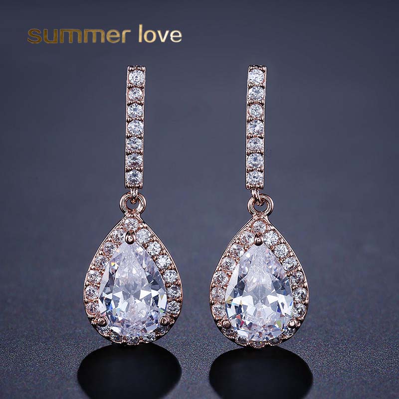 

2019 Newest Fashion3A Cubic Zirconia Waterdrop Drop Earring For Women Elegant Copper Inlaid Zircon CZ Earring Gift For Brides Bridesmaids