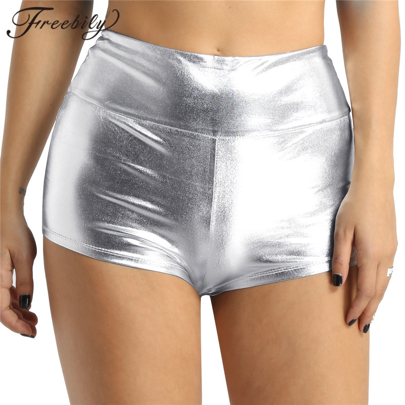 

Womens Running Shorts Female Shiny High-waisted Gym Shorts Bottoms Fitness Gymnastic Workout Dance Women Sports Short, Gold