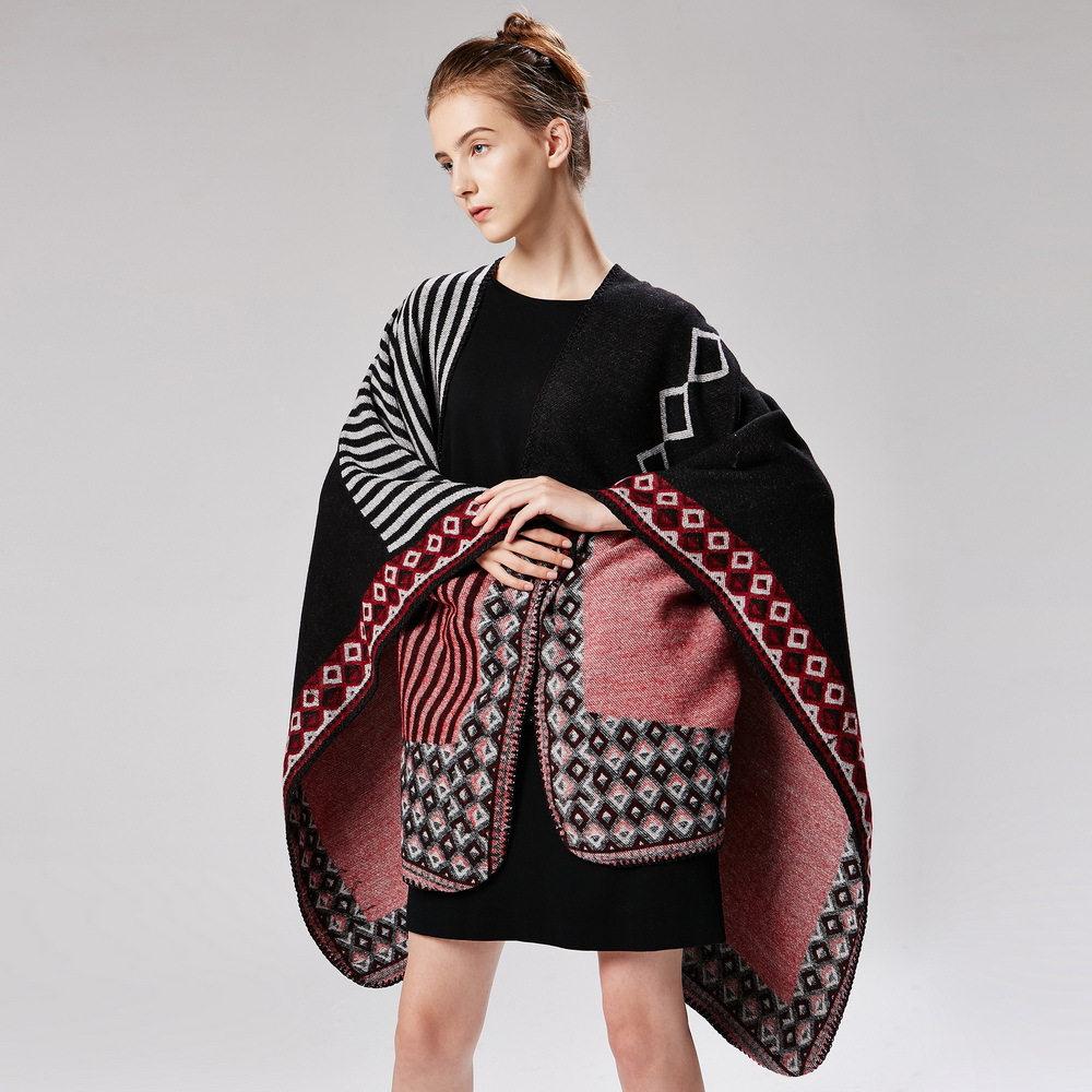 

Luxury Lady Imitaiton Cashmere Pashmina 2018 Brand New Warm Shawls Autumn and Winter Stripes Rhombus Geometric Scarves & Wraps LSF042