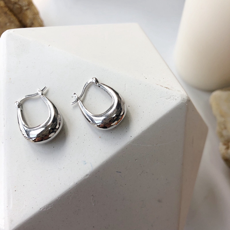 

U Shaped Big Earring Real 925 Sterling Silver Punk Water Earring White Gold Geometric Korean Elegant Women 925 Jewelry