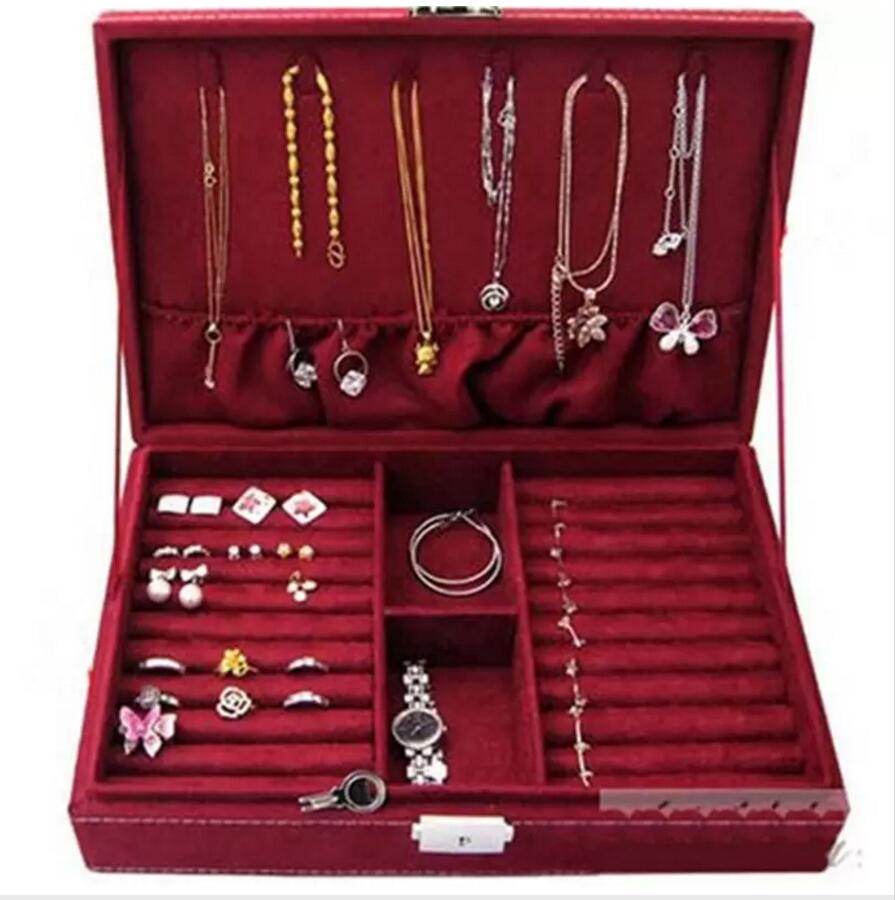 Caja De Joyería Aretes Anillo Collar de Terciopelo Grande Caja de almacenamiento NUEVA