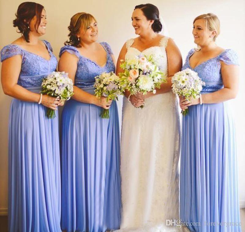 

2019 Summer Boho Blue V-Neck Bridesmaid Dress Lace Country Garden Formal Wedding Party Guest Maid of Honor Gown Plus Size Custom Made