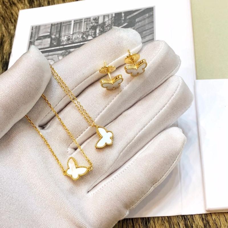 Brand 925 Sterling Silver Jewelry For Women Mother of Pearl Butterfly Wedding Jewelry Set mini Earrings Necklace Bracelet ring