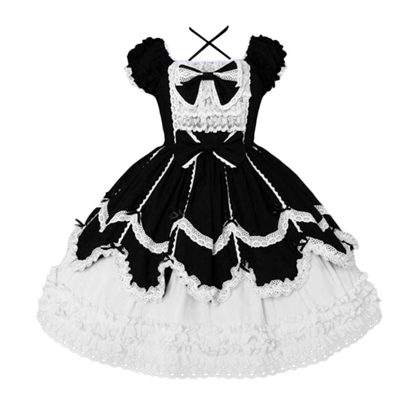 

CHAMSGEND Bow Women Short Sleeve Dress Vintage Gothic Women Summer Mini Dress Plus Size 5XL Vestidos Mujer 2020 Verano, Bk