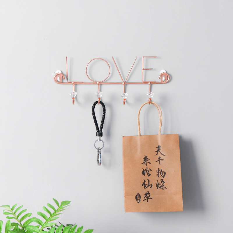 

Simple And Light Iron Crystal Door Back Coat Hook Creative LOVE Bedroom Wall Decoration Storage Hook
