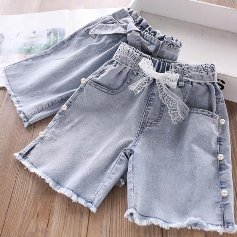 

3T-10T Wholesale Children denim shorts 2020 summer fashion sexy beading stitching girls shorts korean casual jeans L239, Blue2 (100-140)