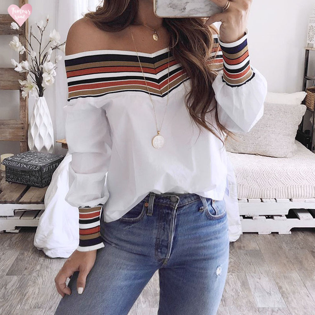 

Blouse Women Autumn Casual Multicolor Blouses Long Sleeve Off Shoulder Top Blusas Mujer Moda De 1013 Plus Size, White
