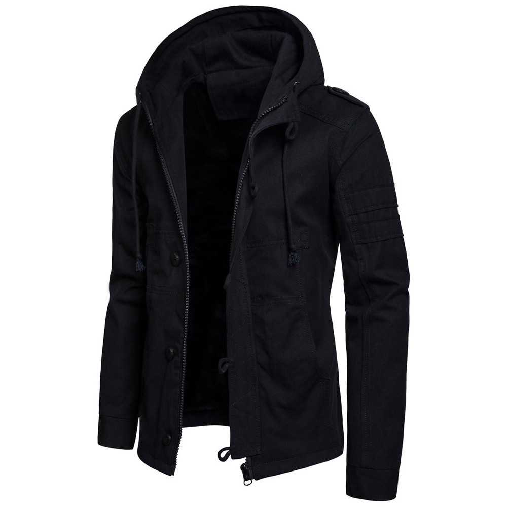 

Plus Size Autumn Men' Jacket Solid Long Sleeve Jacket Blouse Tops With Pocket Loose Buttons Hooded Men Coat Outwear, Black