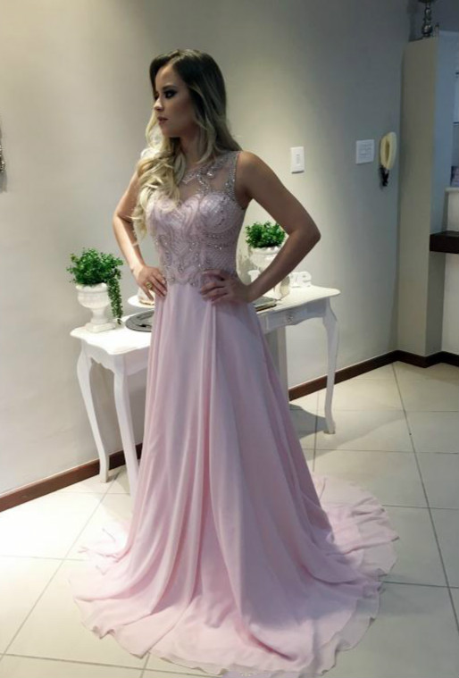 

Crystal Pink Prom Dress Backless A Line Chiffon Party Dress Graduation Gowns Custom Made Evening Dress Lace Top Beads Open Back