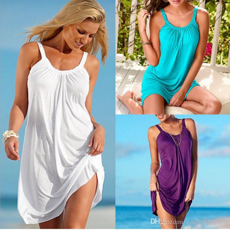 Robe de plage Femme Vêtements Robe ample sans manches Été Vêtements de plage Style décontracté Solide Femmes Sling Robes Femme boho chic hotsell