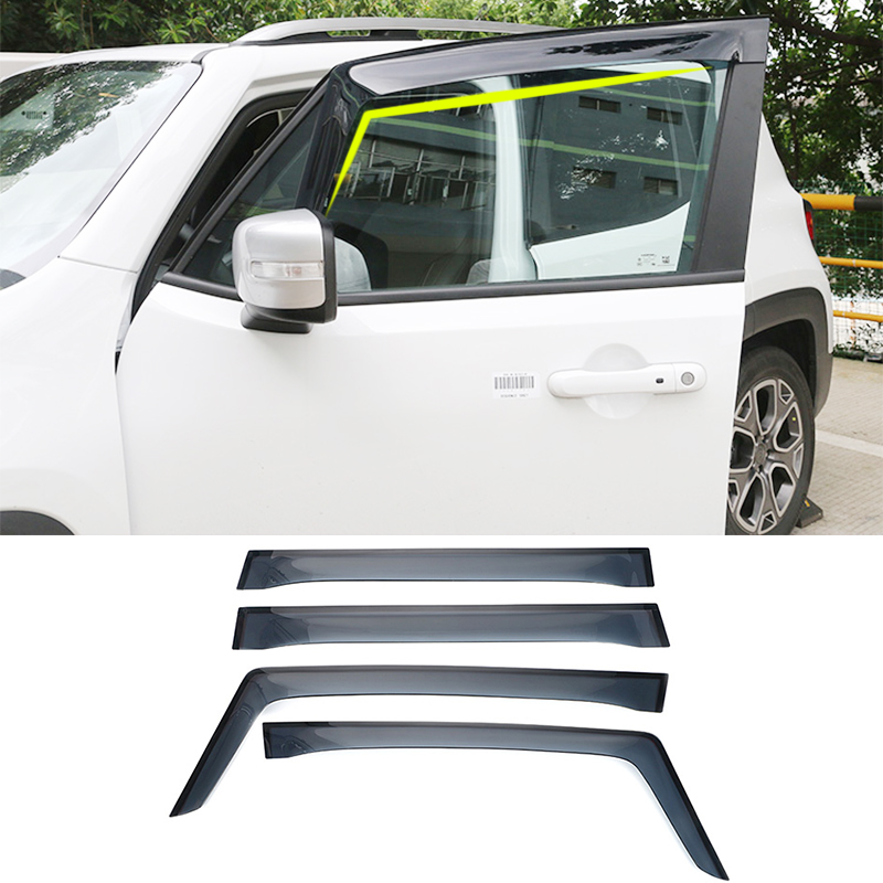 Résine Black Car Windows Visière Visière Bouclier de pluie Décoration pour Jeep Renegade 16+ Accessoires extérieurs