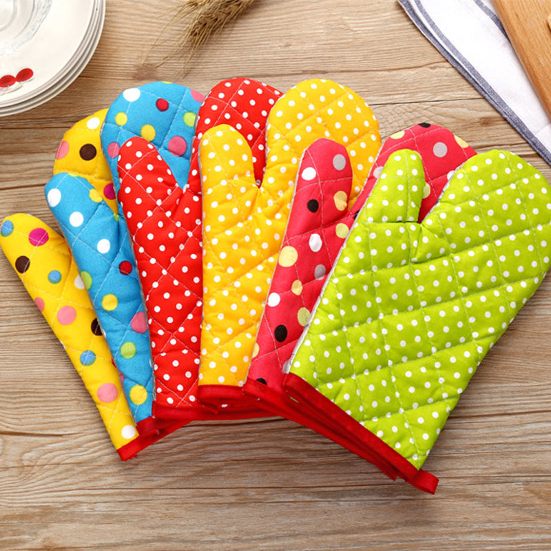 

New Dot Oven Gloves Thicken Cotton Microwave Oven Mitts Slip-resistant Bakeware Kitchen Cooking cake Baking Tools