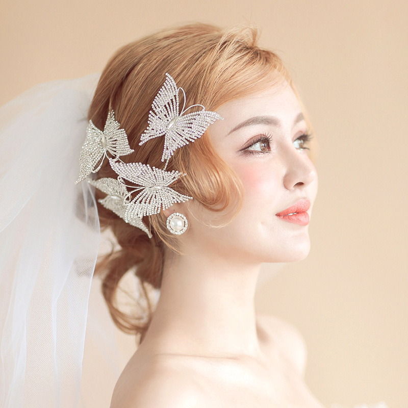 

Korean Bride Butterfly Hair Decorate Banquet Disc Hair Headwear 2019 Wedding Dress Full Dress Dinner Headwear Product