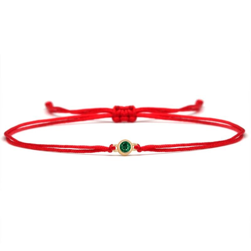

Charm Bracelets Sparkling Cubic Zirconia Copper Mini Green Stone Round Bracelet Women Girl Black Red String Handmade Adjustable Jewelry