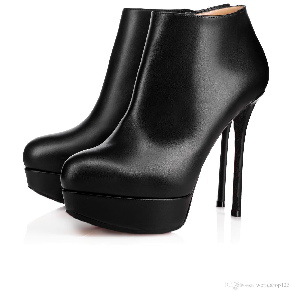 

Bride Marry Shoes New Ankle Boot Dirdibootie Red Bottom Shoes,Black Genuine Leather Low Cut Boots Elegant Women Waterproof platform H, Color 2