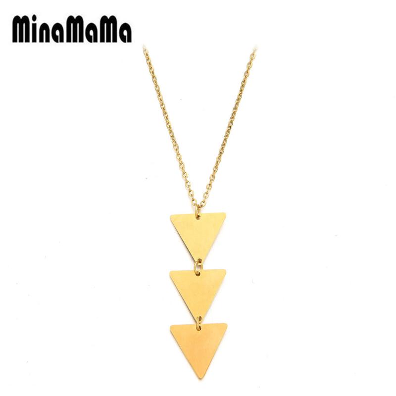 

Pendant Necklaces Desgin Three Triangle Necklace For Women Bohemian Jewelry Stainless Steel Long Chain Geometric Gift