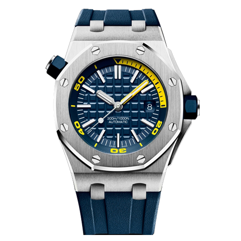 

mens automatic mechanical movement watches Sapphire glass 5 ATM waterproof Rubber Watchband Diving Super Luminous u1 Watch