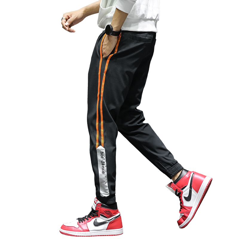 

2020 Spring New Men's Casual Pants Plus Fleece Tunic Students Nine Points Pants Feet Sports Trend, Black