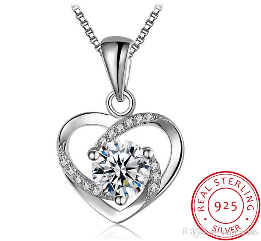 

100% 925 sterling silver necklace ladies heart pendant simple wild clavicle chain Pendant Necklace Female Fine Lover Jewelry Gift