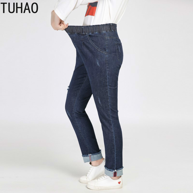

TUHAO 2020 High Waist Stretched Jeans Femme Denim Pantalones Jeans Plus Size 10XL 8XL 6XL 4XL Women Long Pencil Pants Ladies, As picture