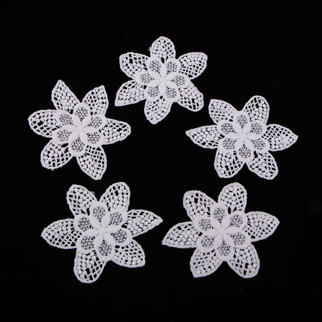 

5pcs white flower lace embroidery bridal applique tulle diy wedding dress, Black