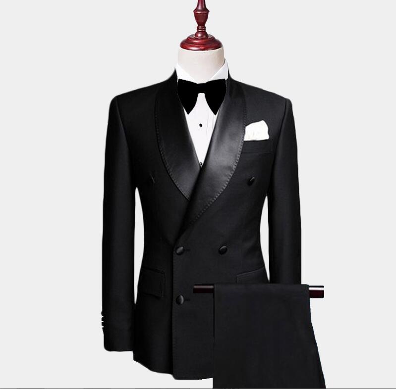 

Fashion Gentleman Black Mens Suits Double Breasted Tuxedo Two Pieces Custom Made Business Suits Jacket Pants