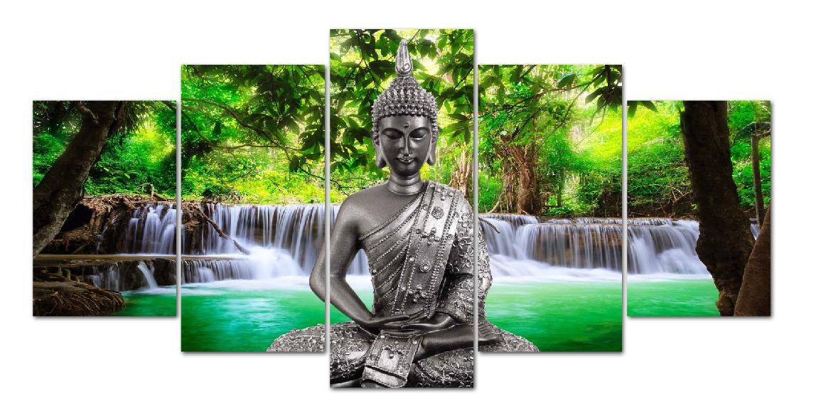 

5Pcs Unframed Canvas Prints Picture Waterfall scenery Buddha Art Home Wall Decor
