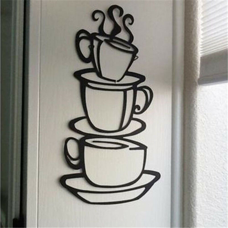 LATTE Large 29 Metal Wall Decor with Two Steaming Coffee Cups Framed Silhouette Wall Art Decor Interior Decoration