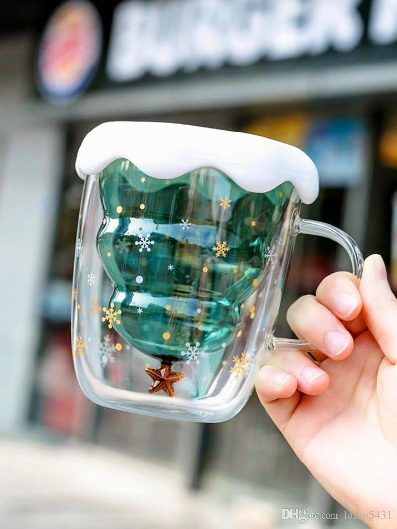 Starbucks Star Wish Arbre de Noël en verre transparent 3D Double isolation tasse à café accompagnant la porte dans la voiture tasse 250 ml