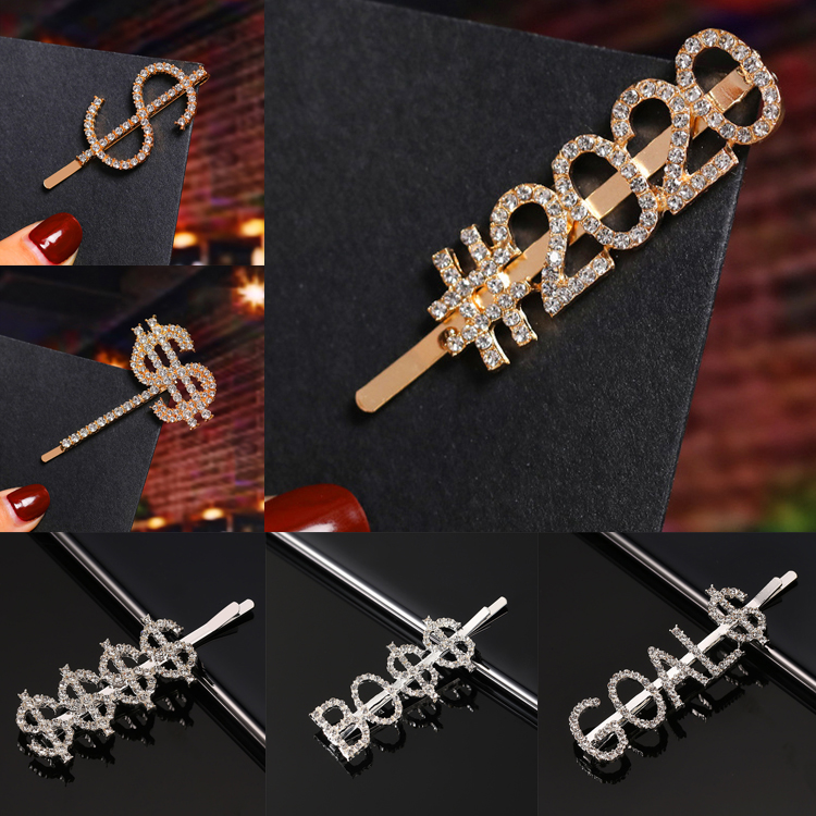 

New hair pins 12 style Crystal Shiny Rhinestones Word Letters hair clip Women Styling Tool Hairgrip Diamond hair accessories Clip Clamp JJ19, Mixed styles