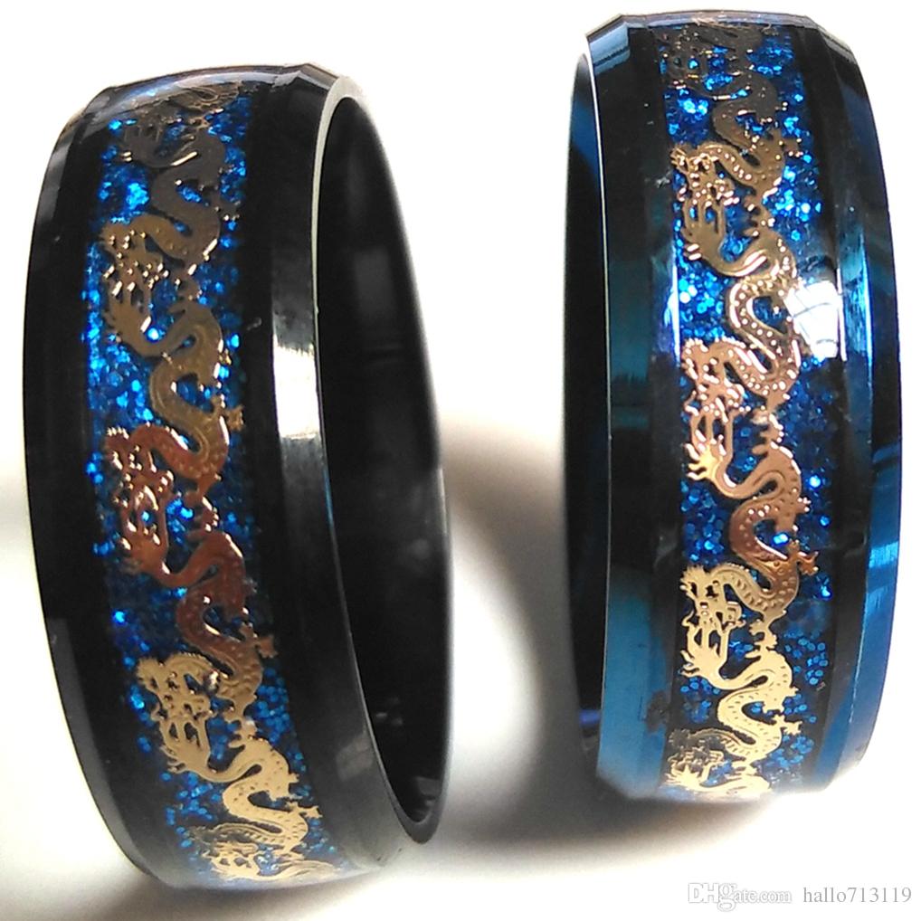 

20pcs Unique Black & Blue 316L Stainless Steel Dragon Ring Vintage Mens Cool Fashion Ring Quality Jerwelry Wholesale Hot sale Brand New