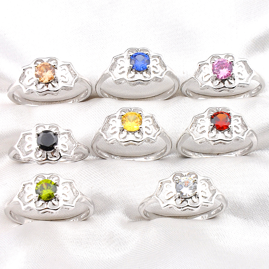 

New Arrival LUCKYSHINE 12 Pcs 925 Sterling Silver Mix Color Rings Fashion Oval Gems All around the hollow Decorative Border Rings For Women