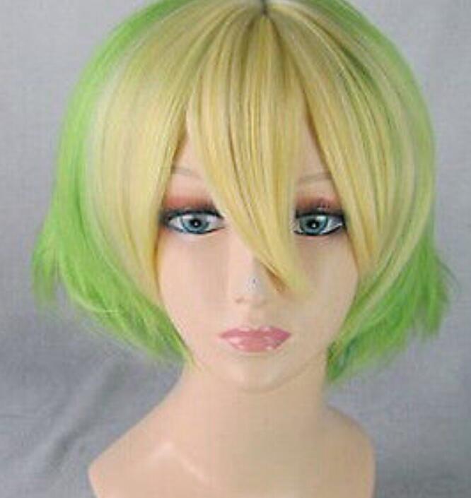 

WIG Friends Nutty Green Yellow Mix Short Cosplay Wig, Mix color