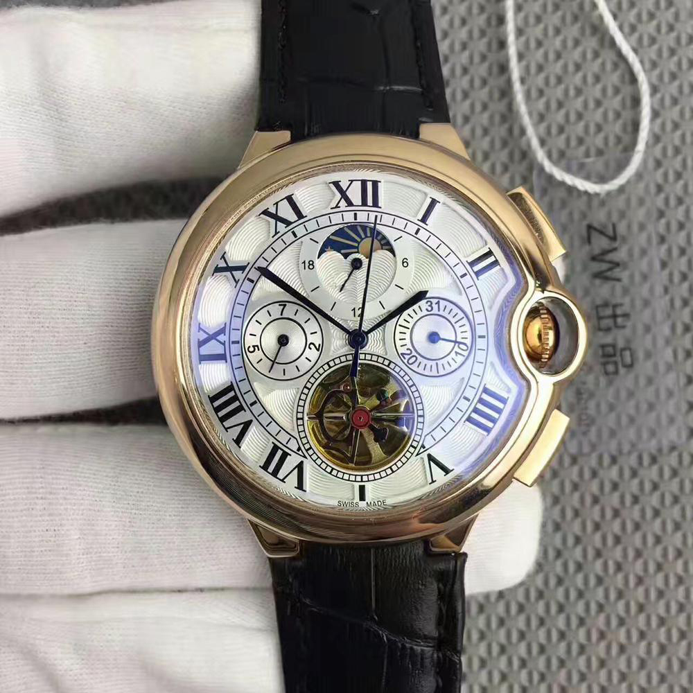 

New Luxury automatic movement high quality golden black leather band mens watches sport men watch sapphire relogios masculinos, Shipping cost