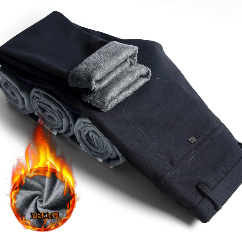 

2020 New Winter Men's Warm Casual Pants Classic Style Business Fashion Fleece Thick Grid Trousers Male Brand Clothing, Black