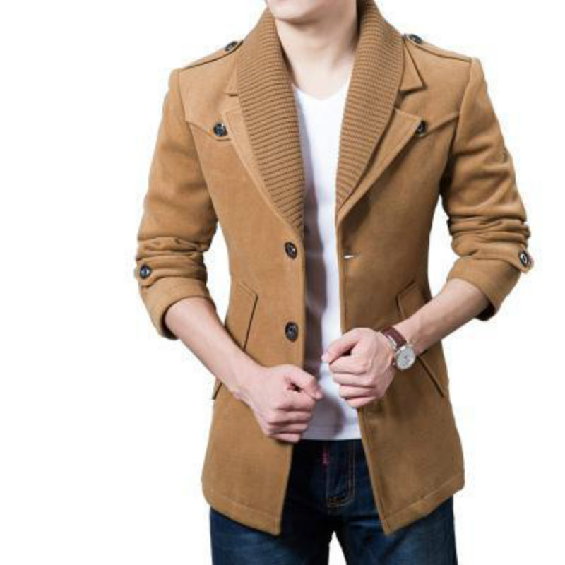 

New Winter Men Woolen Coat Slim Pea Coat 2017 Fashion Cashmere Collar Warm Wool Jacket Mens Trench Wool Plus Sizes -xxxl, Black
