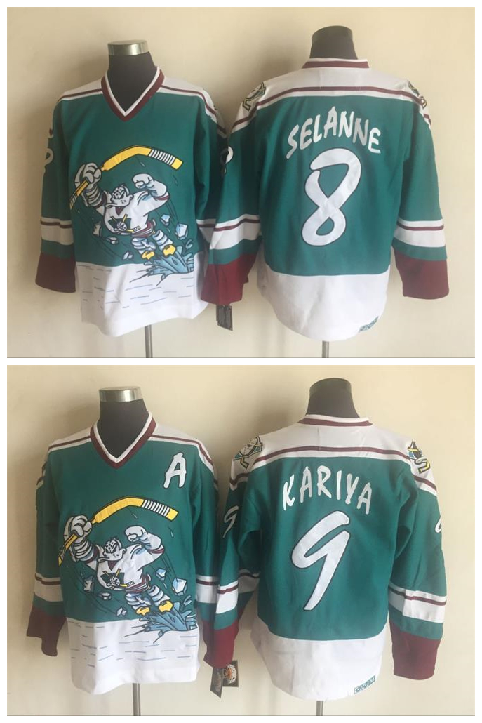 

Mens Vintage CCM Anaheim Mighty Ducks Wild Wing Jersey 9 Paul Kariya 8 Teemu Selanne Retro Stitched Green Hockey Jerseys M-3XL