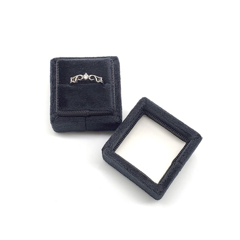 

1Pc Velvet Single Ring Box Square Wedding Ceremony Ring Box with Detachable Lid Holder