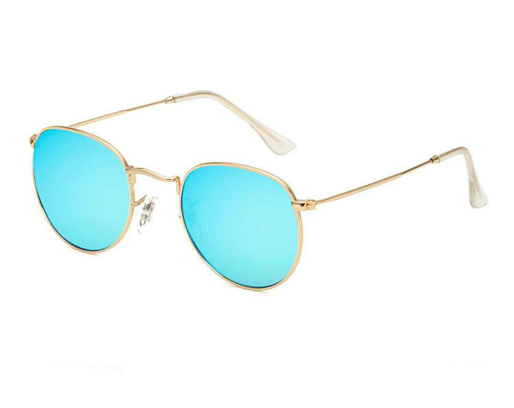 

Hot Sale Women Fashion Sunglasses Metal Frame Shade Glasses Round PC Color Lens Outdoor Summer Ocean Beach Woman Windproof Eyewear With Box, White;black