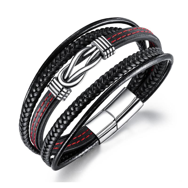 

Charm Bracelets Stainless Steel Individual Magnetic Snap-Latch Ti-Steel Bracelet For Men Punk Leather