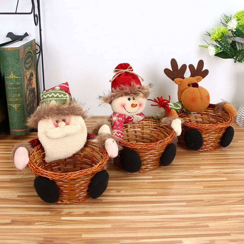 

Christmas Candy Storage Basket Gift Holder Ornaments Santa Clause/Snowman/Elk Gifts Cookies Bags Christmas Decorations for Home