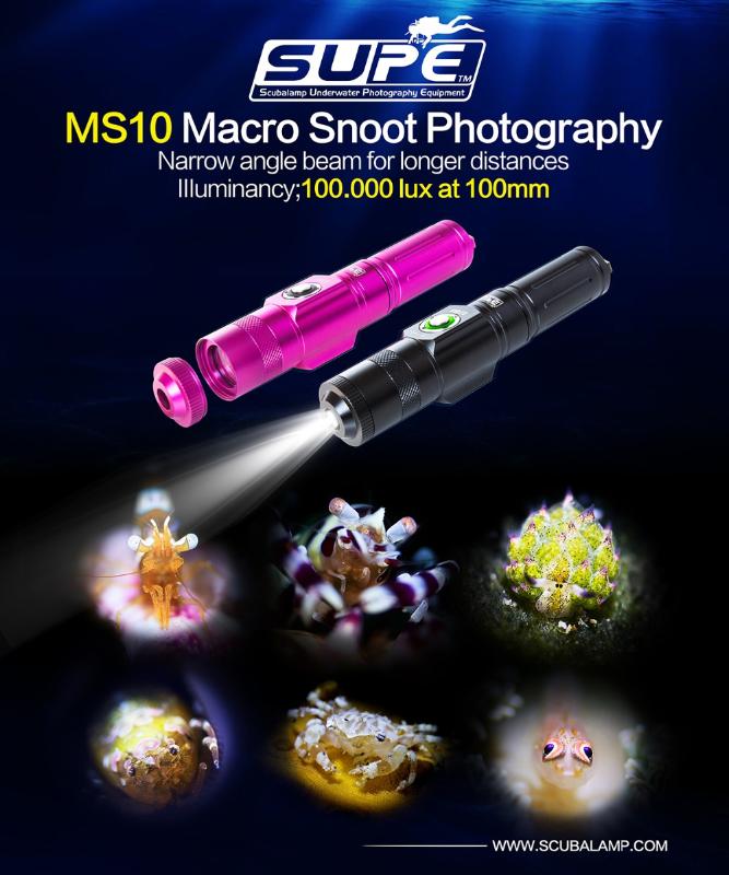 

SUPE Scubalamp MS10 1200Lumens Underwater Macro Shooting Light Photography Snoot Light Step Dimming Narrow Beam Angle 5