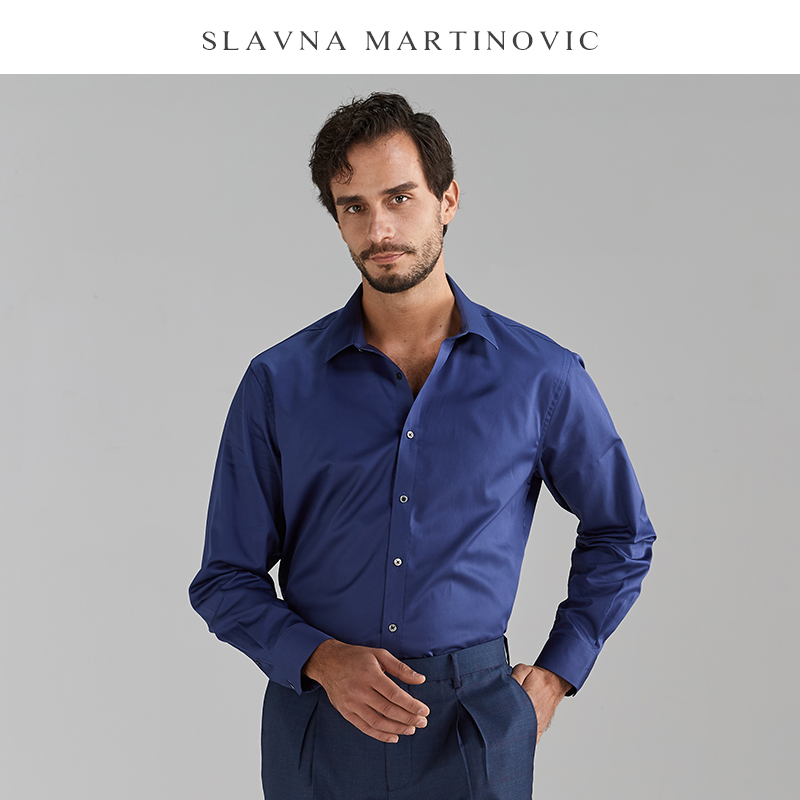 

Slavna Martinovic 2020 Long Sleeve Navy Business Long-Sleeved Cotton Men's Shirt For Work Mens Dress Shirts Fall Shirts