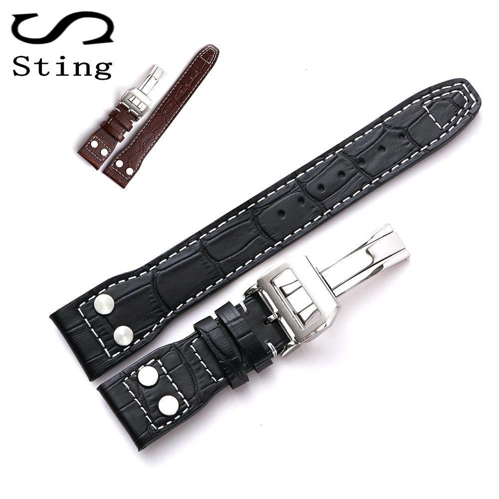 

High Quality Genuine Soft Calf Leather Watch Band Strap For Iwc Mark 17 Series Watch Band 20 22mm Belt Bracelet With Rivet T190705