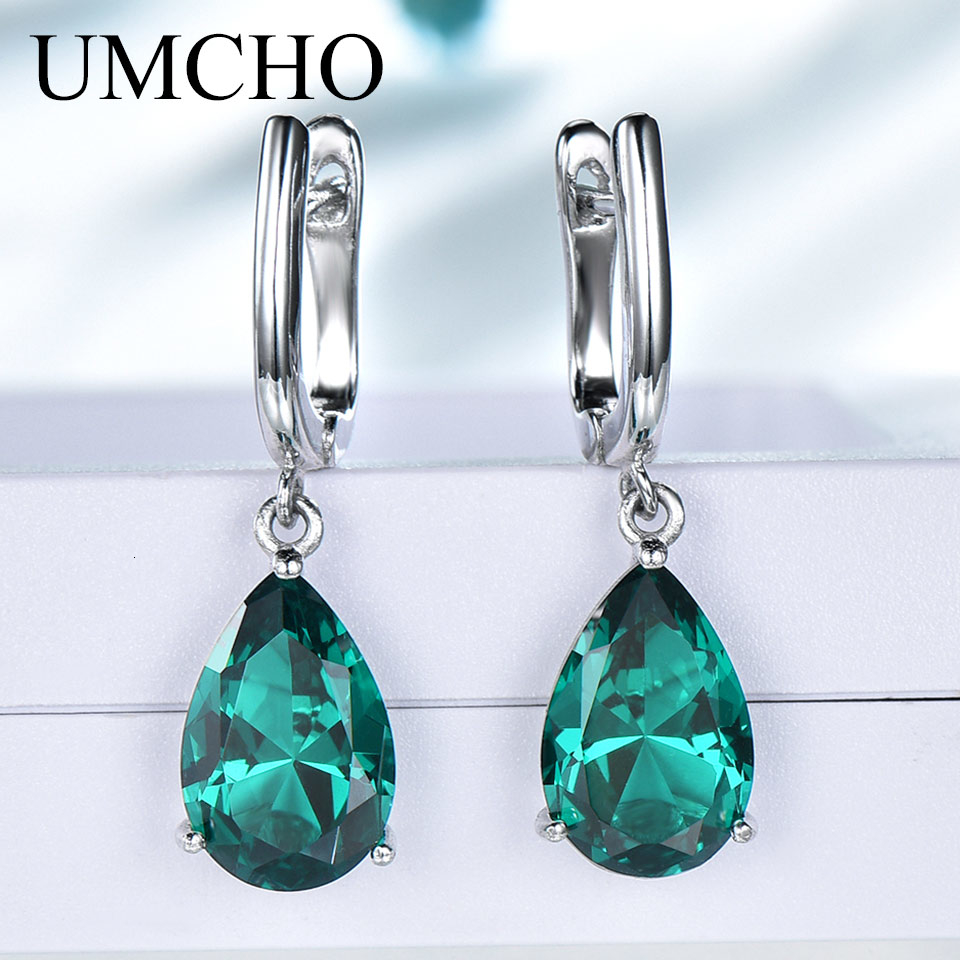 

UMCHO Created Green Emerald Gemstone Clip Earrings for Women Solid 925 Sterling Silver Anniversary Wedding Party Gifts Jewelry T191105
