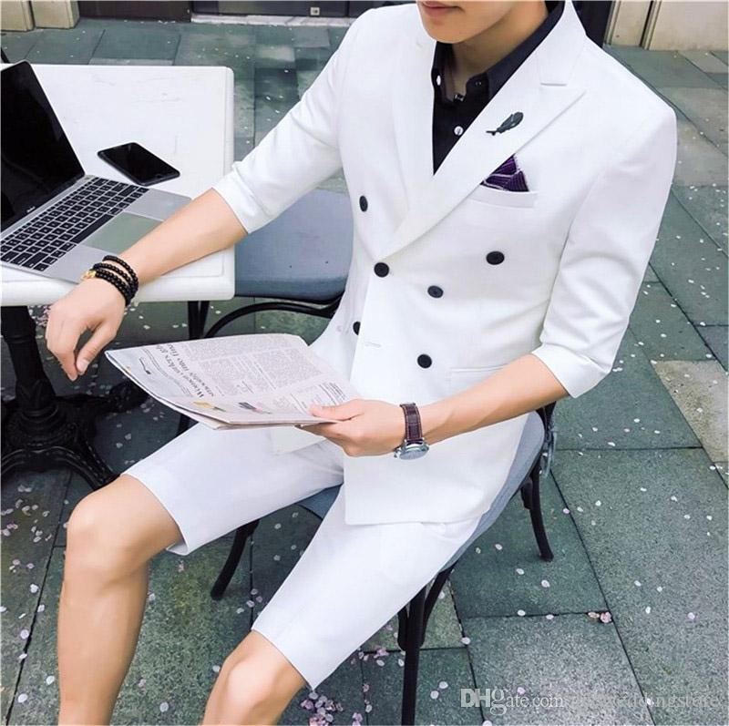 

New Elegant White Wedding Men Suit Jacket with Short Pants Slim Fit Fashion Business Suits Young Best Men Summer Suits Set, Same as image